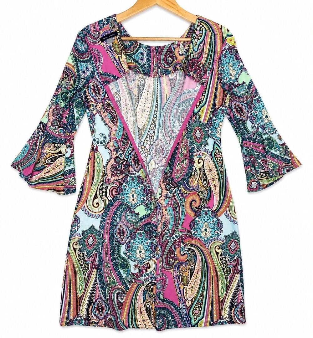 Tommy Hilfiger Multicolor Paisley Bell Sleeve Dress Women’s Size 4 - Picture 5 of 11